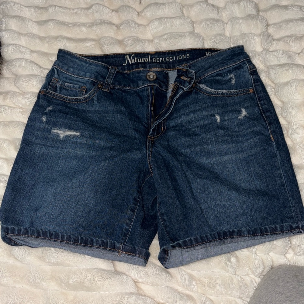 Mid length denim shorts